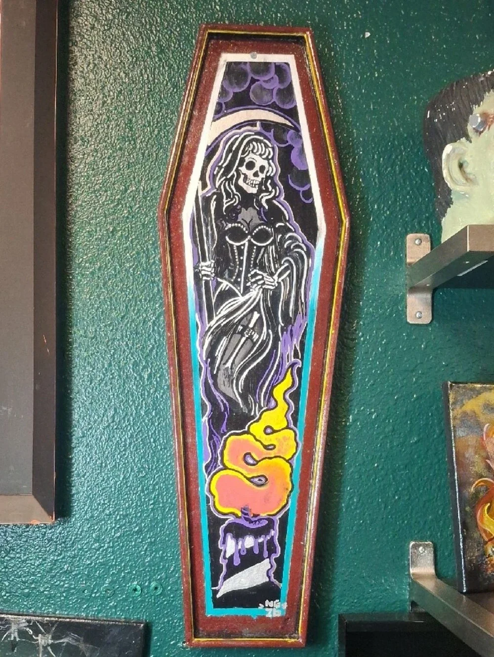 Hand Painted She-Reaper And Candle Painted Coffin
